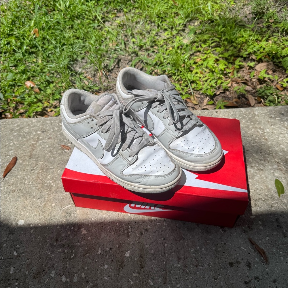 Nike Light Gray and White Dunk Sneakers